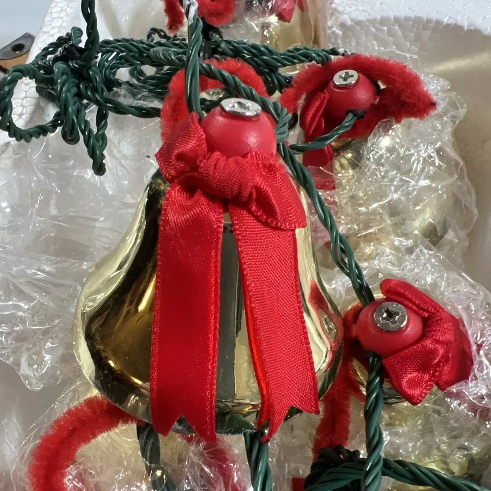 Vintage Caroling Musical Christmas Bells 9 Brass 1989 in Styrofoam